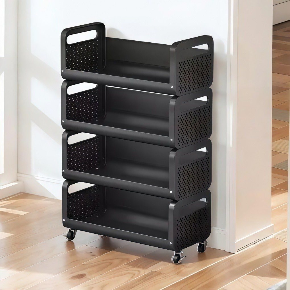 Carrinho de Armazenamento Multiuso com Rodinhas Giratórias – 4 Cestos, Ideal para Cozinha, Lavanderia e Escritório