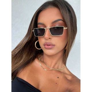 Óculos De sol feminina Quadrado retangulo rica Fashion Elegante Armação Metal Adequados Uso Diário Acessórios de Praia em Oferta na Shopee