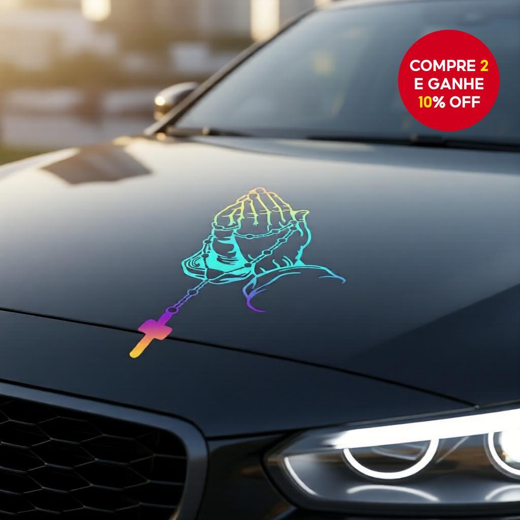  Adesivos de Vinil Religiosos Cristãos para Carro: Adesivo de Mãos em Oração com Rosário 1 PC