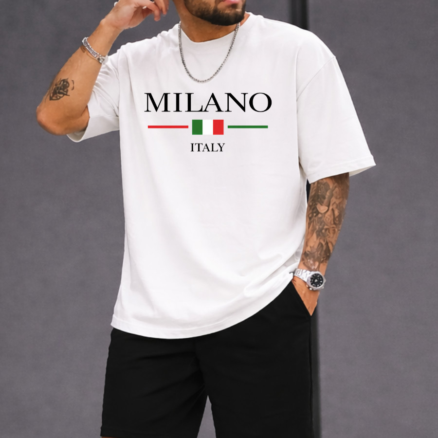 Camiseta Masculina Milano Italia Central Blusa Algodão Básica Manga Curta Estilo Casual Masculino
