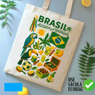 Bolsa Ecobag Personalizada Estampa do Brasil Copa Carnaval Sacola Ecológica 100% Algodão Cru ENVIO RAPIDO em Oferta na Shopee