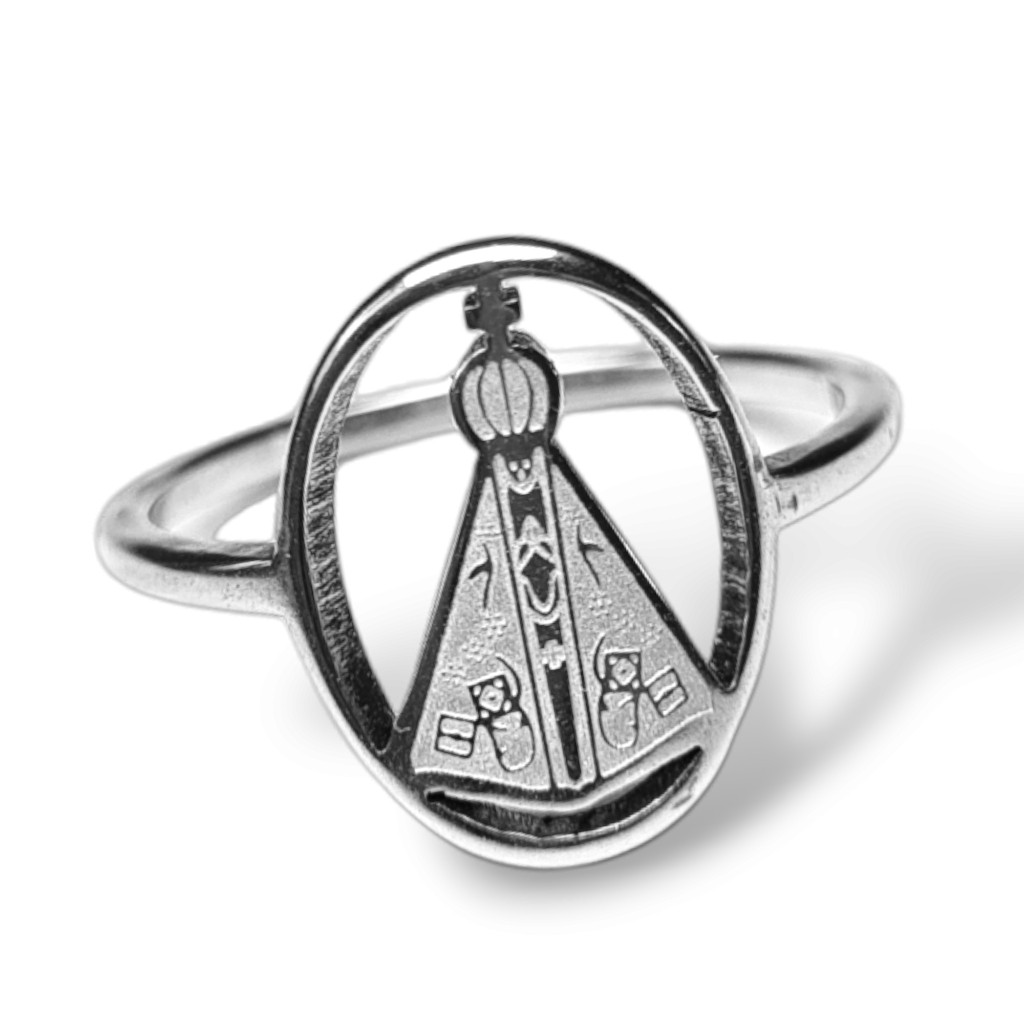 Anel Nossa Senhora Aparecida Católico Religioso Aço Antialérgico Fé Cristã Joia Devocional A-111 A-266