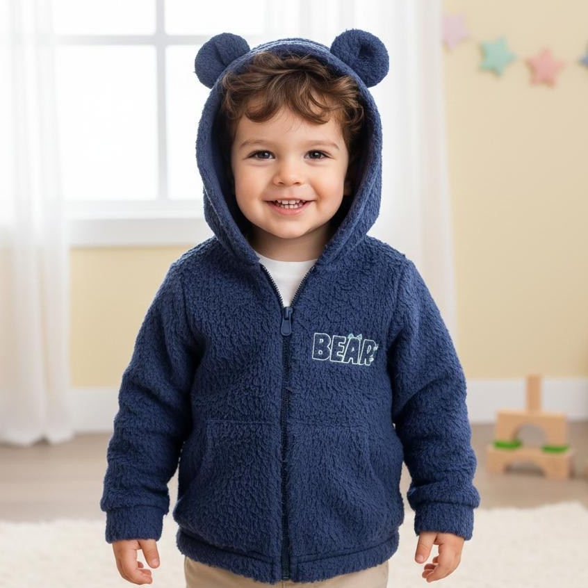 Casaco Fofinho com capuz Infantil Jaqueta Menino de orelhinhas e zíper em Oferta na Shopee