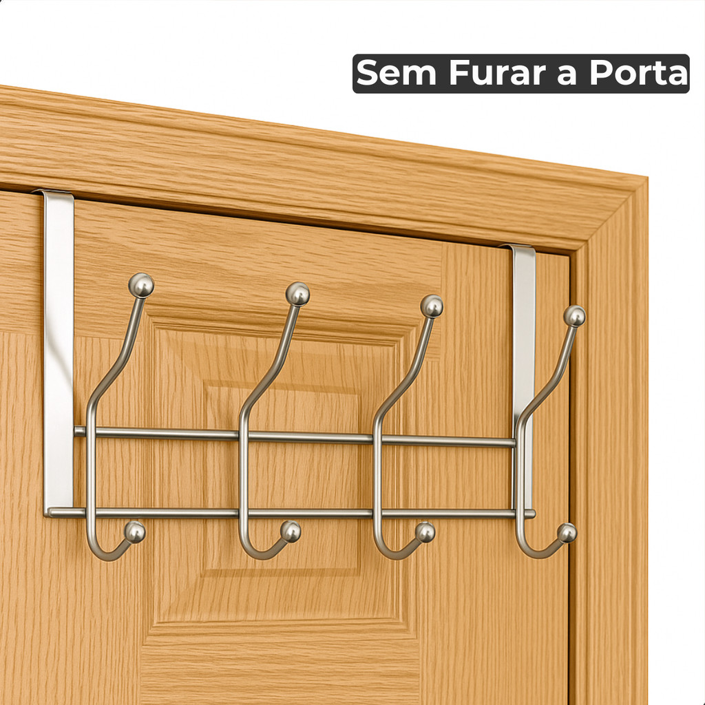 Suporte Cabideiro Porta 8 Ganchos Organizador Sem Furo