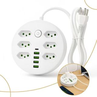 Régua Extensão 6 Tomadas E 4 Entradas USB 1 Entrada Tipo c / Bivolt 110/220v - MGC