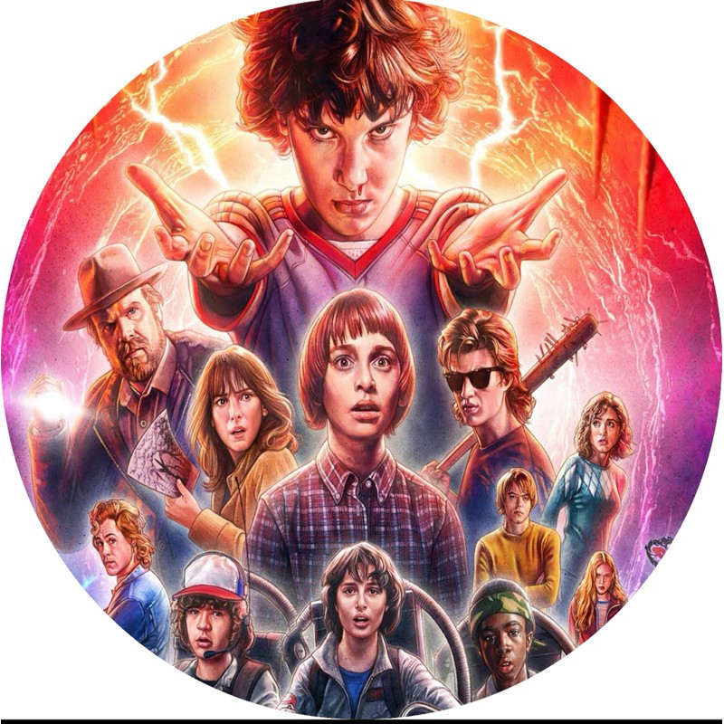 Capa Painel de Festas Redondo com Acabamento em Elástico Stranger Things veste fácil 1.50x1.50 e 50 cm