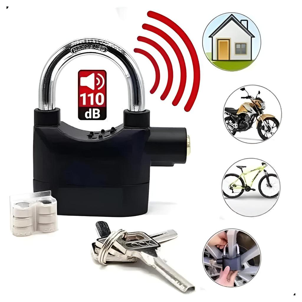 CADEADO COM ALARME SONORO ANTIFURTO 110DB MOTO BICICLETA BIKE MALAS VIAGEM SEGURANÇA PORTÁTIL RESISTENTE