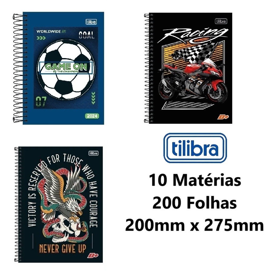 Caderno Tilibra Masculino 10 Matérias 160 Folhas Capa Dura Cadernos Espiral Pepper Universal