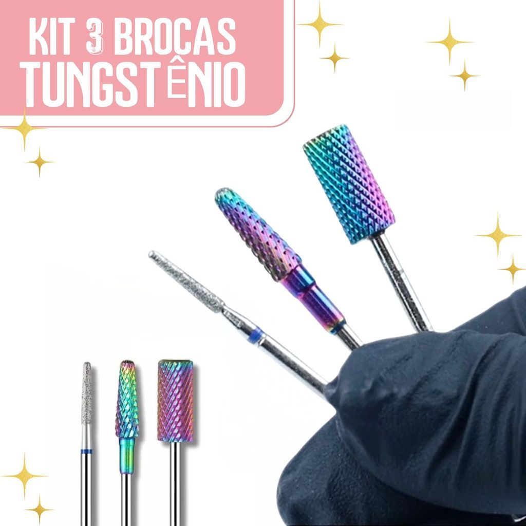 Kit 3/2/1 Brocas Tungstênio Profissional Unha Gel Porcelana Nail