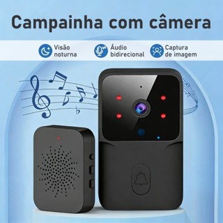 Campainha Com Câmera Vídeo Porteiro Sem Fio Wi-Fi HD Inteligente Smart Quem Mora Sozinho em Oferta na Shopee
