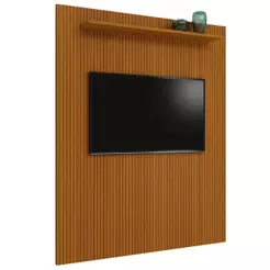 Painel Para TV Até 75 Polegadas Ripado Impressão 3D Egeo Com Prateleira 1,80m Cedro