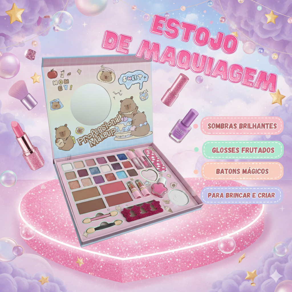 Maleta de Maquiagem Capivara Profissional Makeup Kids - Super Envios