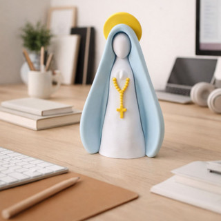 Nossa Senhora com Manto Azul e Halo Amarelo Escultura Decorativa em Oferta na Shopee
