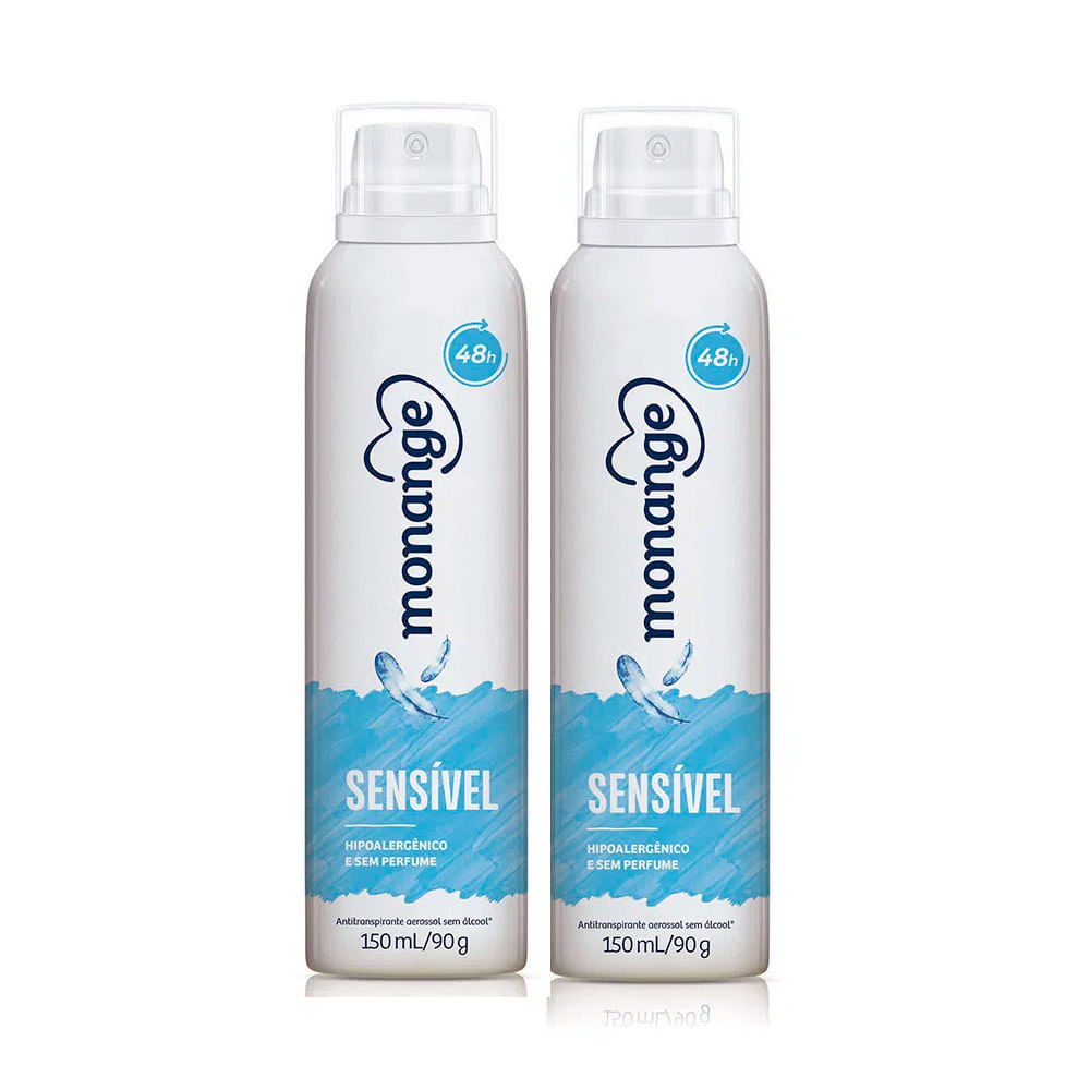 Kit 2 Desodorante Monange Sensível Sem Perfume Aerosol Antitranspirante 48h com 150ml em Oferta na Shopee