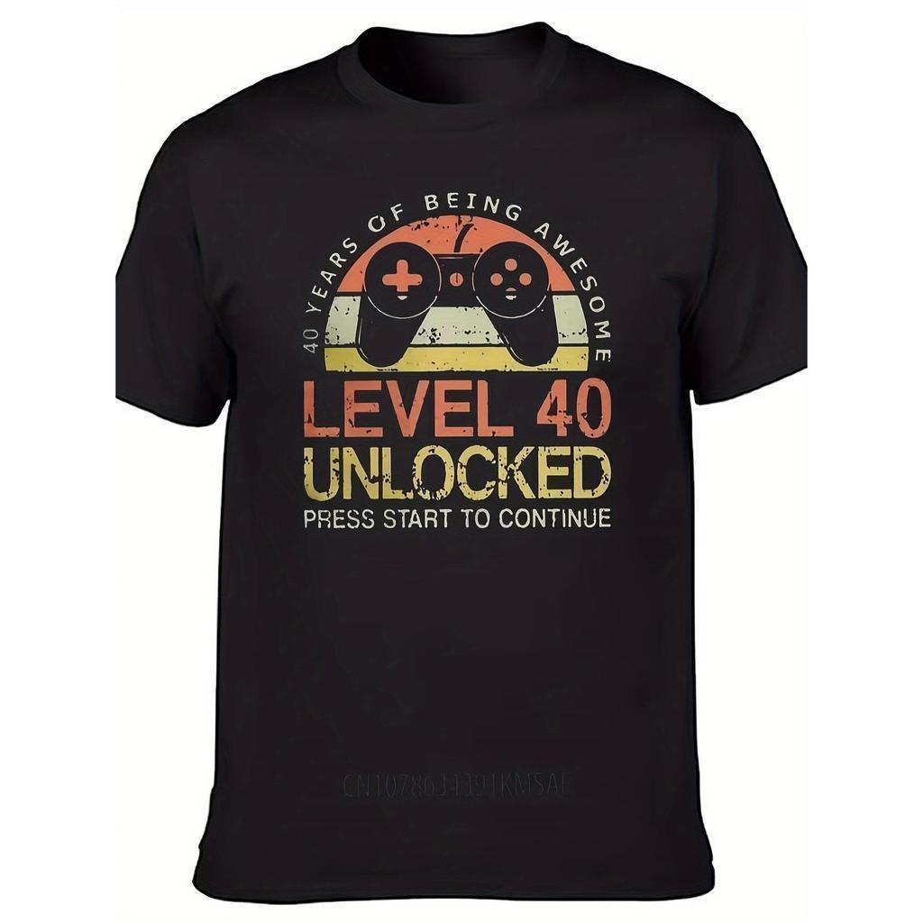 Camiseta Retr? de Jogos para o 40o Aniversário Masculino - Nível 40 Desbloqueado Design do Logo da NES/SNES/PS1/PS2/N64/