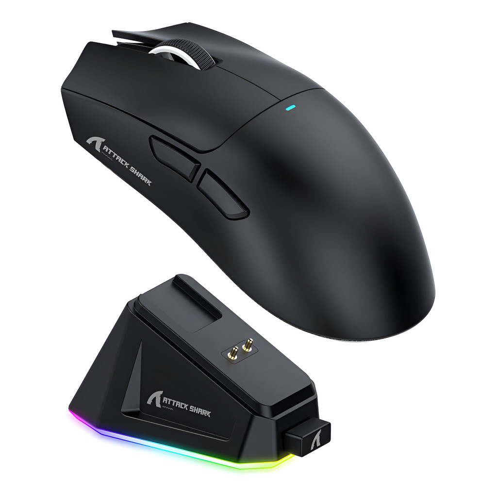 Mouse Gamer Sem Fio Attack Shark X11 22000 DPI PA W3311 Bluetooth 2.4g + Base Dock RGB Ultraleve 63g
