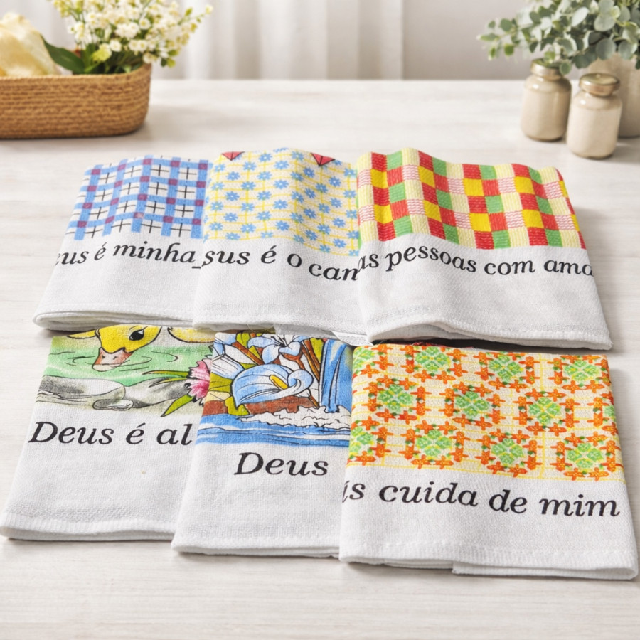 Kit Com 2 ou 4 Panos de Prato em Algodão Estampados com Alta Absorção Cozinha