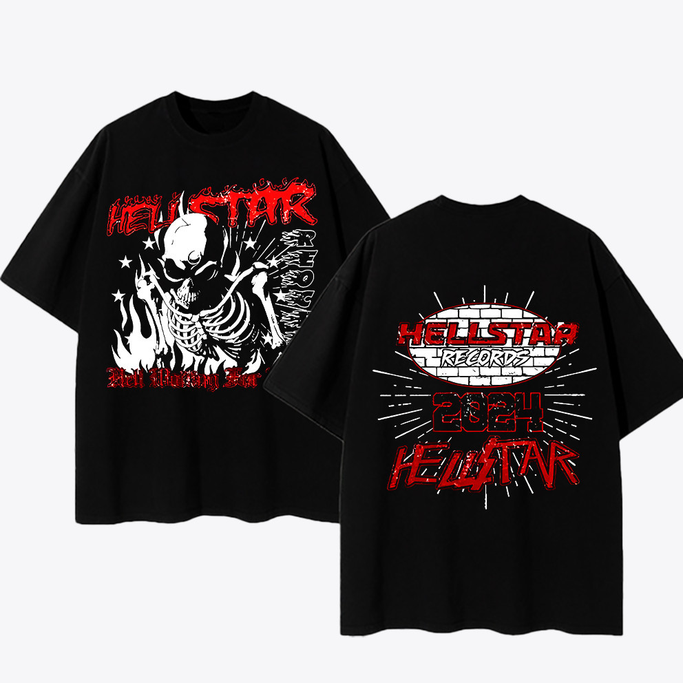 [Camiseta Premium em Algodão Puro]GXG Camiseta Unissex Oversized, Estampa Caveira “HELLSTAR” 2024, Streetwear Novo