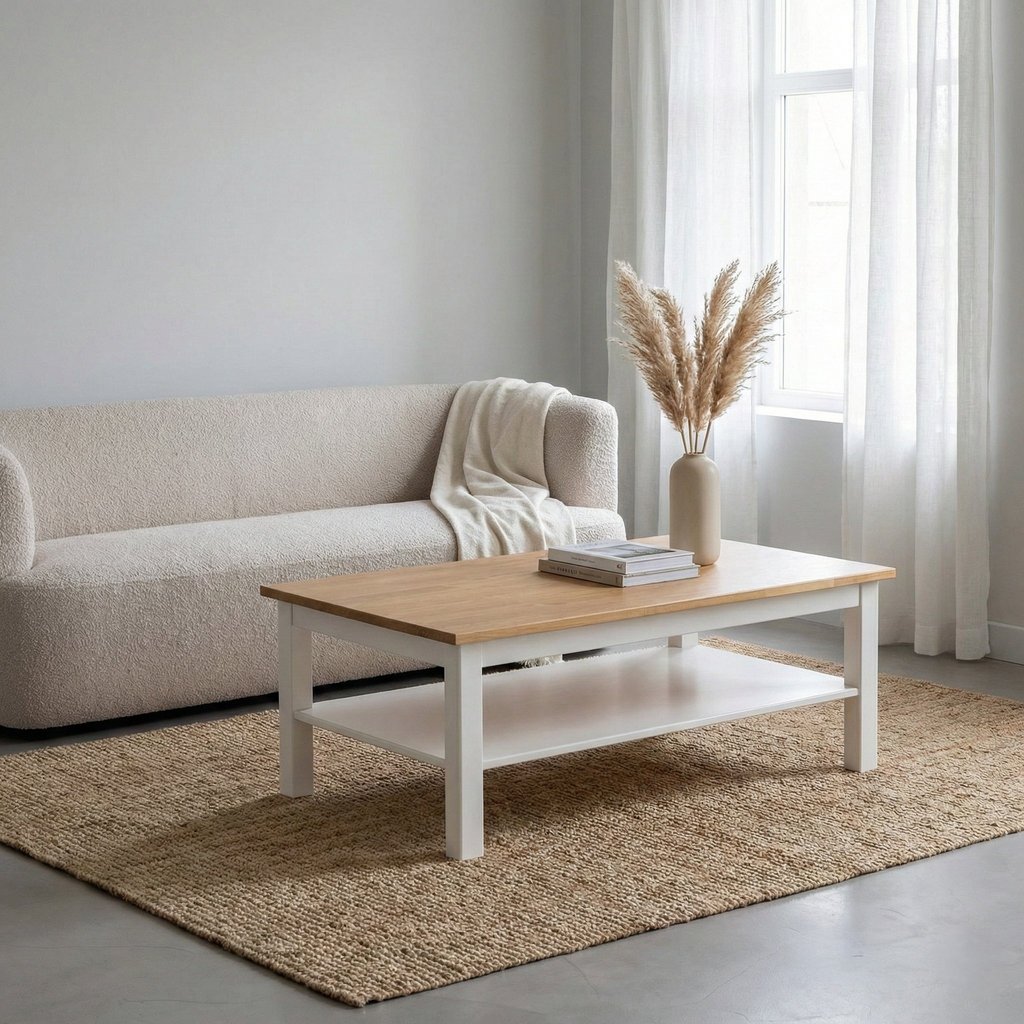 Mesa de Centro Madeira Maciça Vanilla Yescasa em Oferta na Shopee