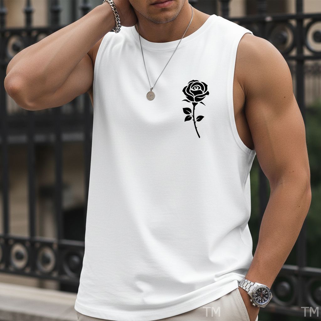 Regata Estilosa Casual Gola Redonda Masculina Estampada Rosa Academia Street Algodão Respirável