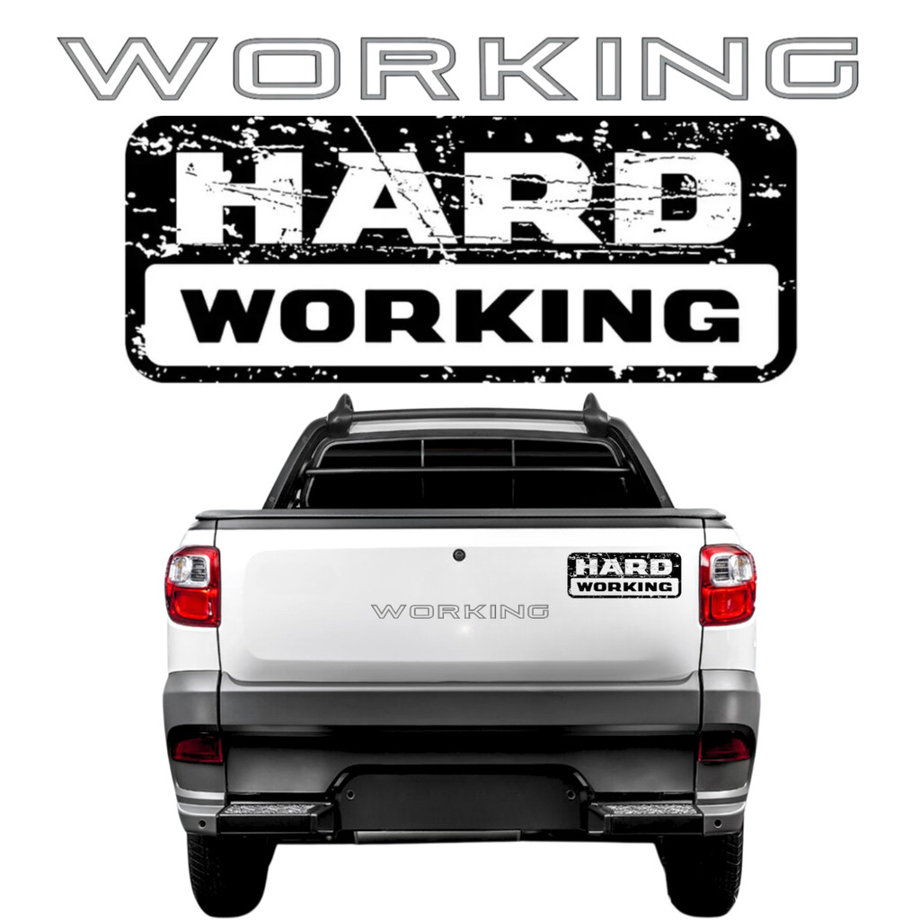 Kit Adesivos Hard Working E Working Para Fiat Strada Tampa Traseira Caçamba Carroceria