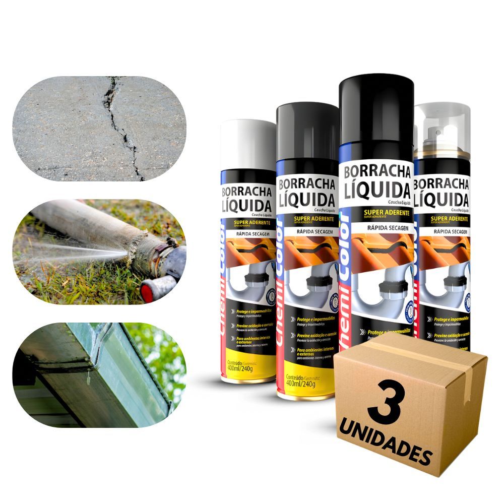 Kit 3 Borracha Líquida Spray Chemicolor 400ml Impermeabilizante em Oferta na Shopee
