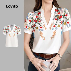 Lovito Blusa Boho Estilo Resort Para Férias E Lazer Blusa Feminina Para Primavera/verão L170LD060