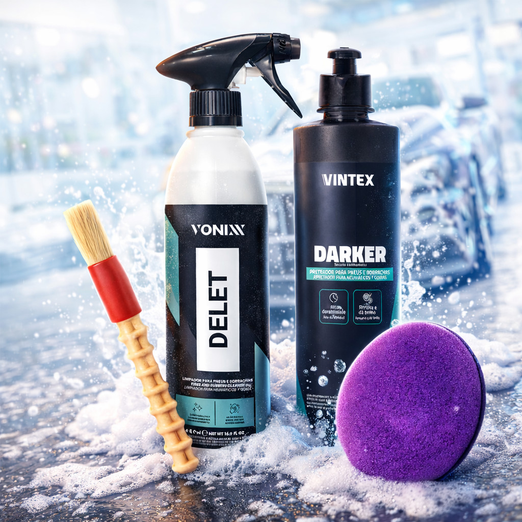 Kit Delet e Darker Pretinho Pneu Restaurar Limpeza Borracha