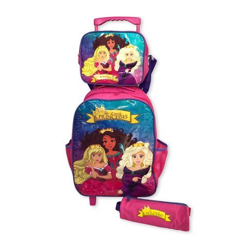 Kit Mochila Escolar Infantil 3 Pecas Personagem Princesas Rosa Resistente Leve