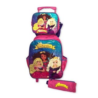 Kit Mochila Escolar Infantil 3 Pecas Personagem Princesas Rosa Resistente Leve