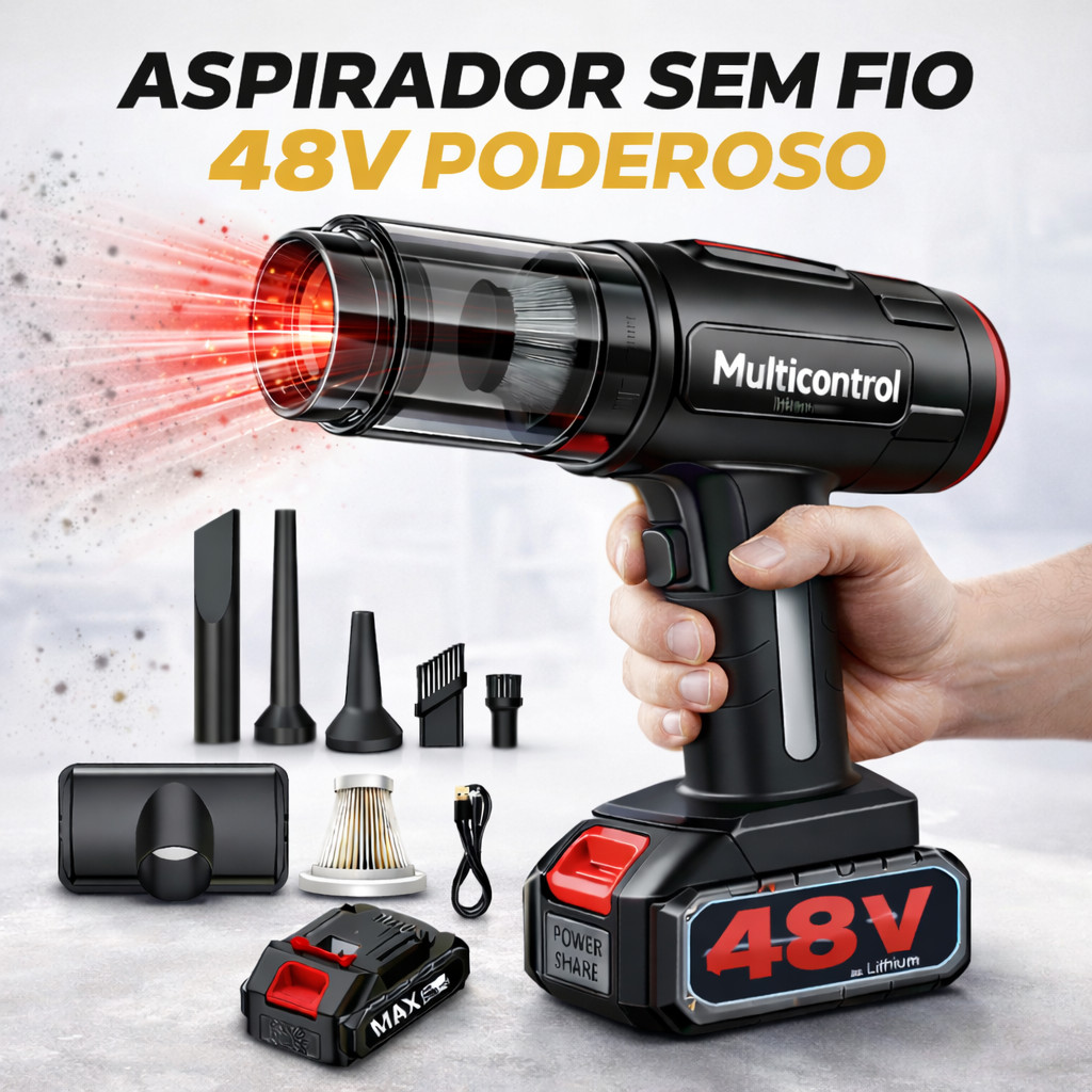 Aspirador De Pó Soprador Portatil 48v Bateria 3000mah Automotivo Turbo Sem Fio Para Casa e Carro