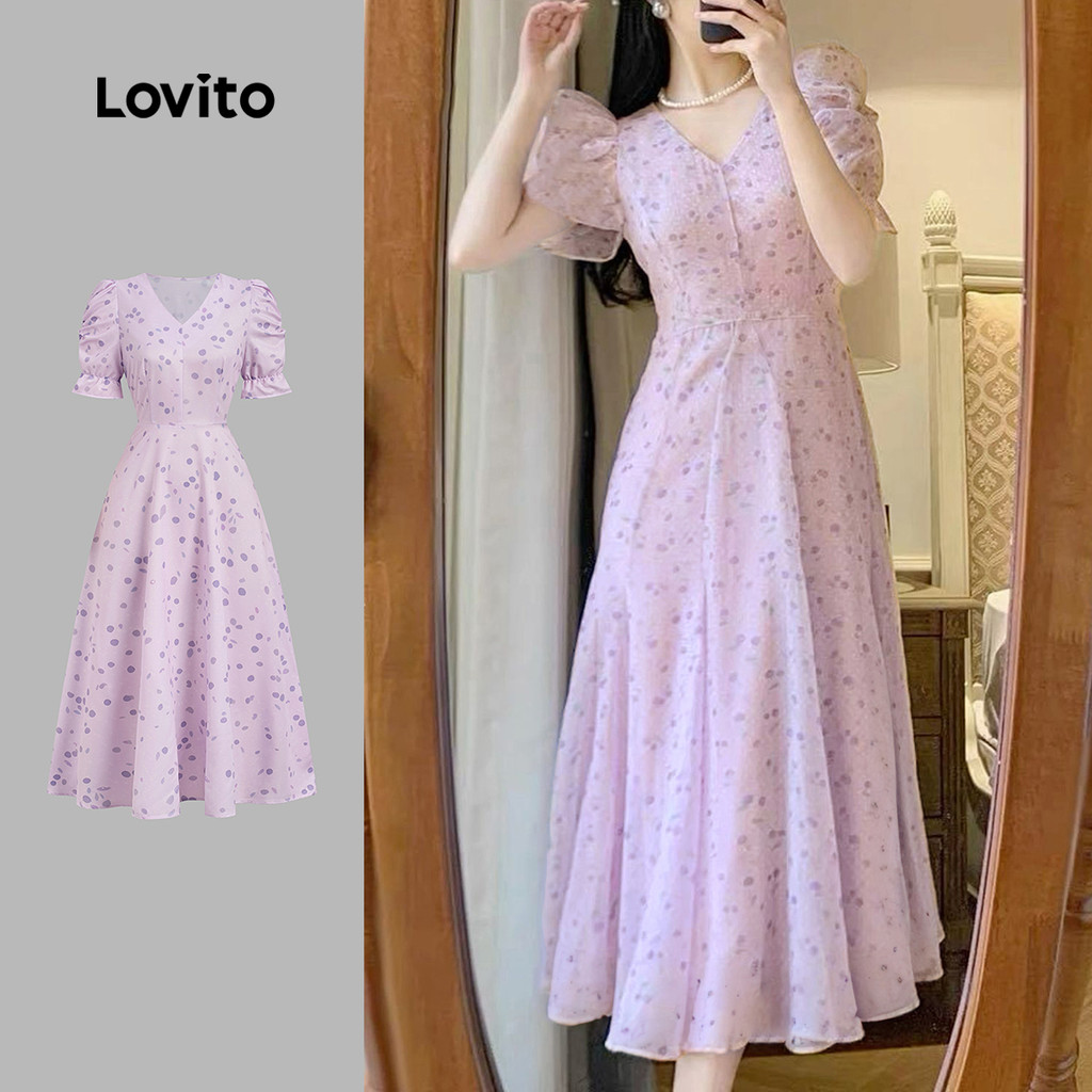 Lovito  Vestido Elegante com Zíper e Acabamento de Alface para Primavera/verão Roxo para Mulheres L172LD1311 em Oferta na Shopee