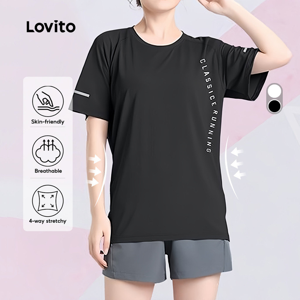Lovito Camiseta Esportiva Externa Respirável Corrida Yoga Preta Feminina LNA137019 em Oferta na Shopee