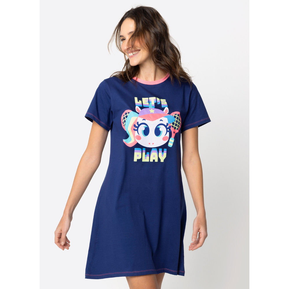 Camisola Manga Curta Algodão Feminina Unicórnio Tênis - Puket em Oferta na Shopee