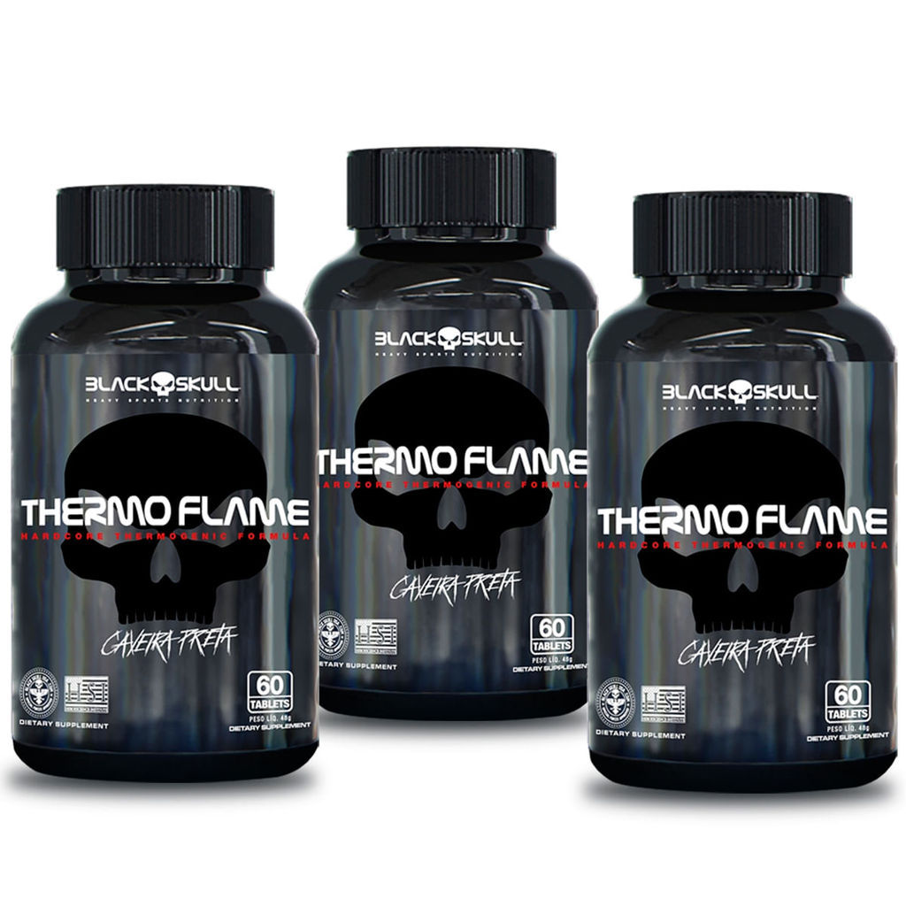 Termogênico Thermo Flame 60 Caps - Kit C/ 3 Unid  - Black Skull em Oferta na Shopee
