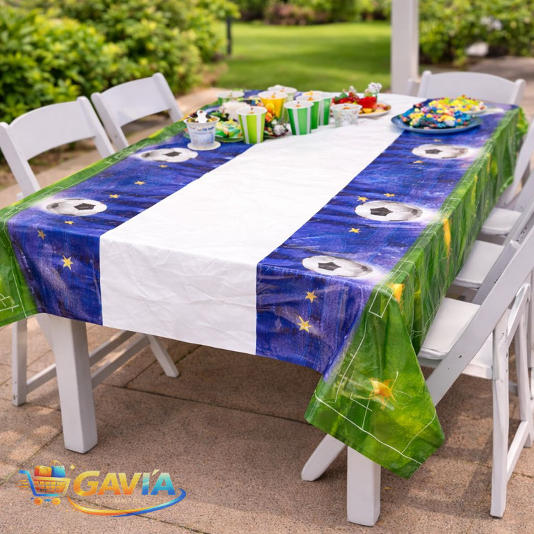 Toalha de Mesa Prato e Copo Futebol 108x180 Plástica Festa Copa do Mundo Decoração Aniversário Infantil