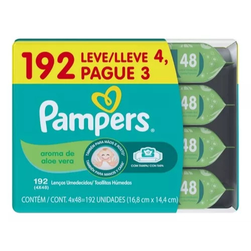 Lenços Umedecidos Pampers Aroma de Aloe Vera 192 Unidades