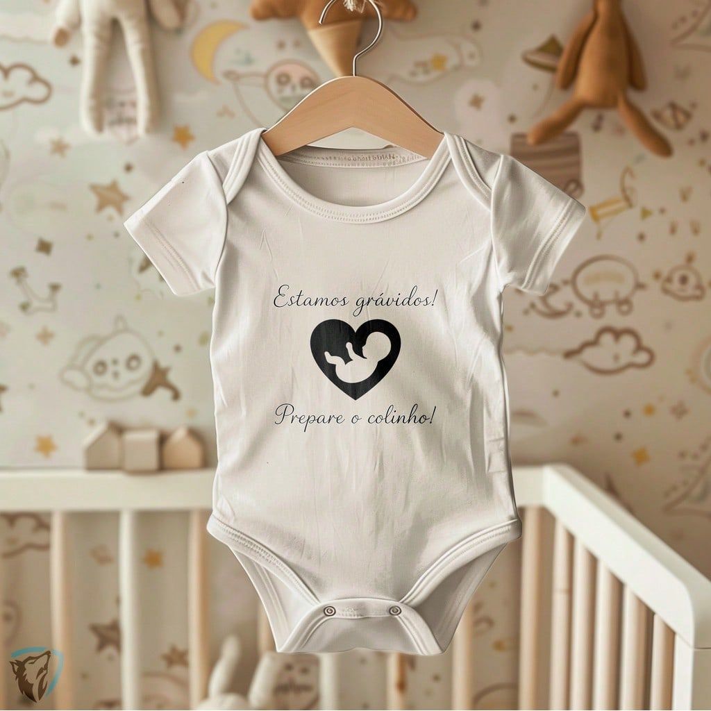 Body Infantil Anúncio de Gravidez | Frase "Estamos Grávidos, Prepare o Colinho" Mensagem de Anúncio