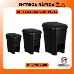 Lixeira Com Pedal Plastico Reforçado 12 20 40 Litros Cesto Lixo Banheiro Escritório Casa Comércio