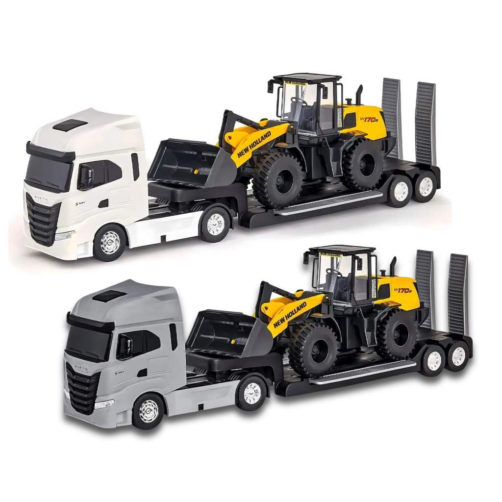 Brinquedo Caminhão Plataforma Iveco S-Way c/ Carregadeira New Holland Sortido Unitário Usual - 692