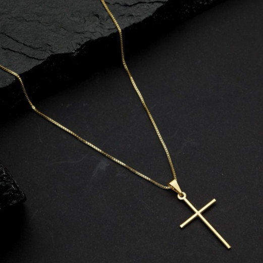 Corrente Masculina Cordão Veneziana + Pingente Cruz Banhado A Ouro 18k em Oferta na Shopee