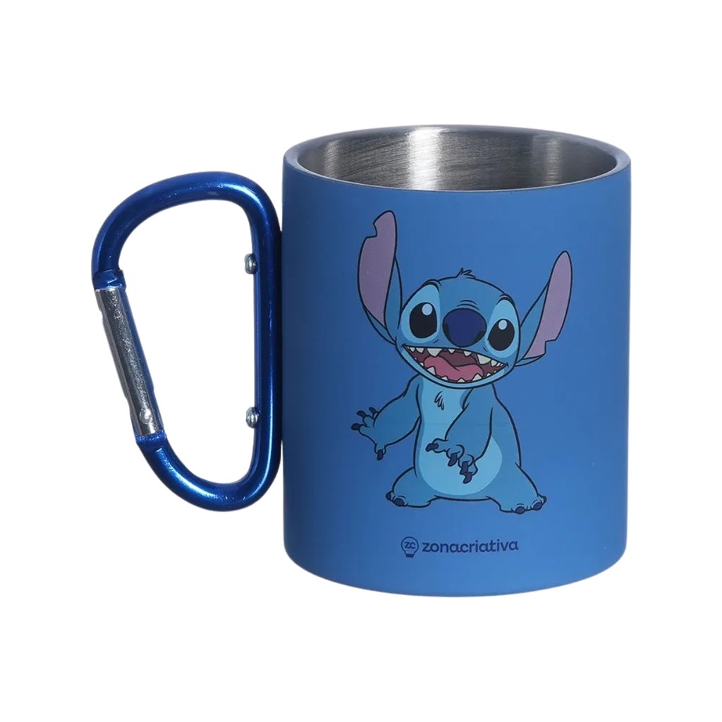 Caneca Térmica Stitch 300ml em Aço Inoxidável | Com Alça Mosquetão - Produto Licenciado Disney