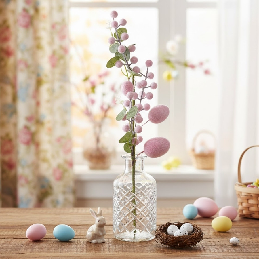 Galho Decorativo de Páscoa - Ovos Rosas - 60cm - 1 unidade - Cromus - Rizzo em Oferta na Shopee