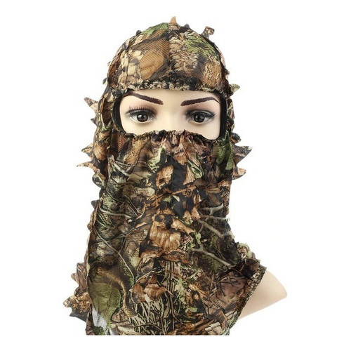 Balaclava 3D Ghillie Camuflada Folha Verde Limão Tam G para Airsoft, Caça e Sniper