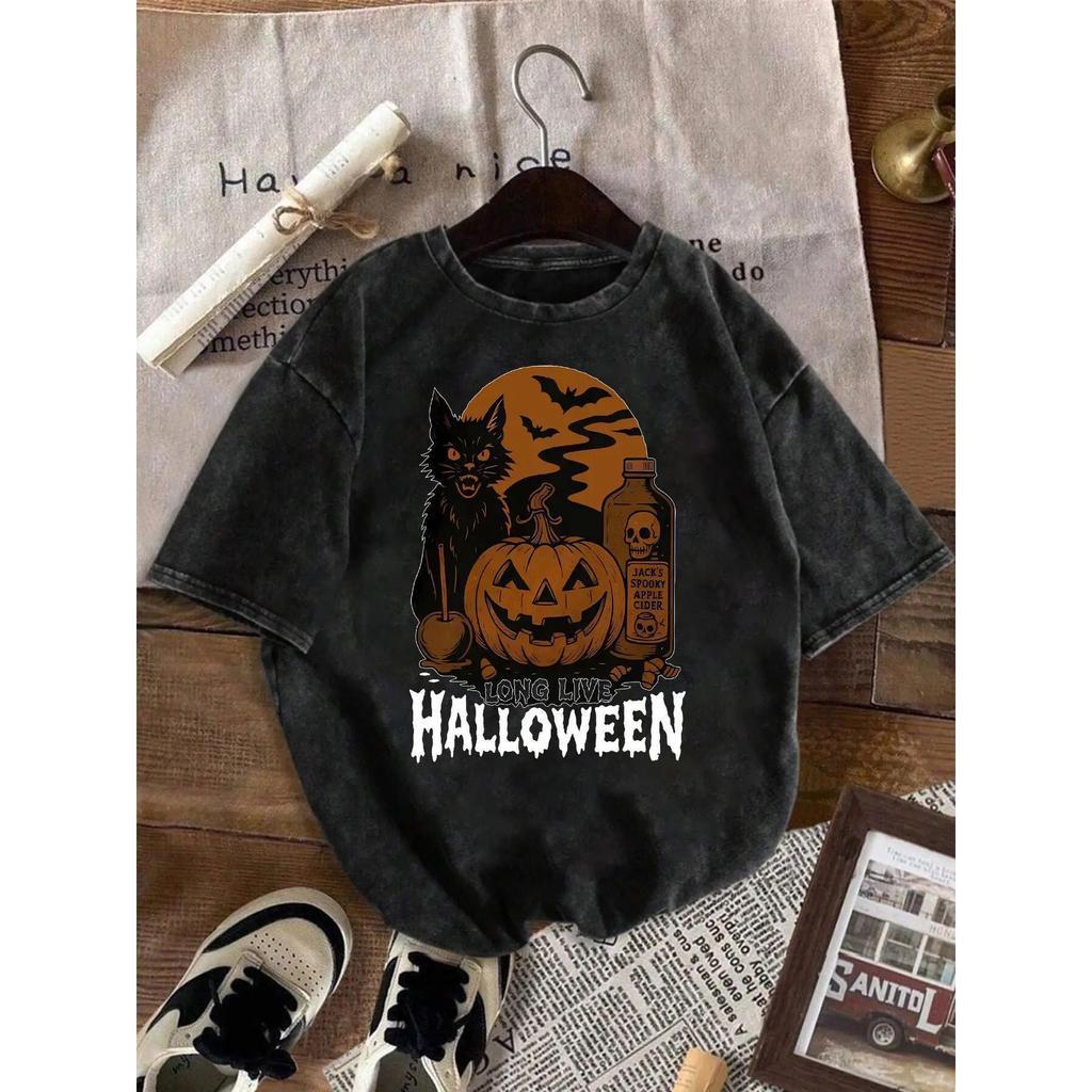 T-shirt grande de Halloween para mulher - Camiseta retro vintage com gráfico de abelha-rainha, morcego e fantasma - Cami