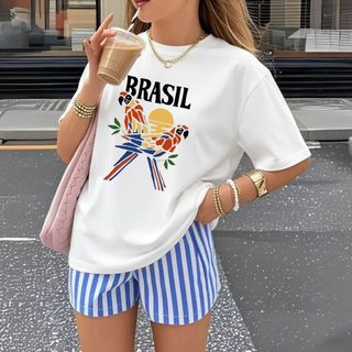 Camiseta Estampada Brasil Feminina Gola Redonda