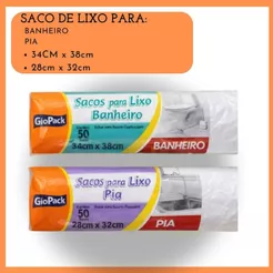 50 Sacos De Lixo - Cor Branca Para Lixeiras Pequenas Pia Banheiro Cozinha 28x32cm e 34x38cm Tipo Bobina Picotada