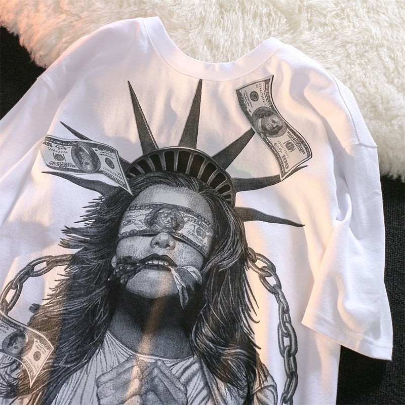 Camiseta OverSized Manga Caída Estátua liberdade Money is Real StreetWear unissex . casual, academia. casual, academia.