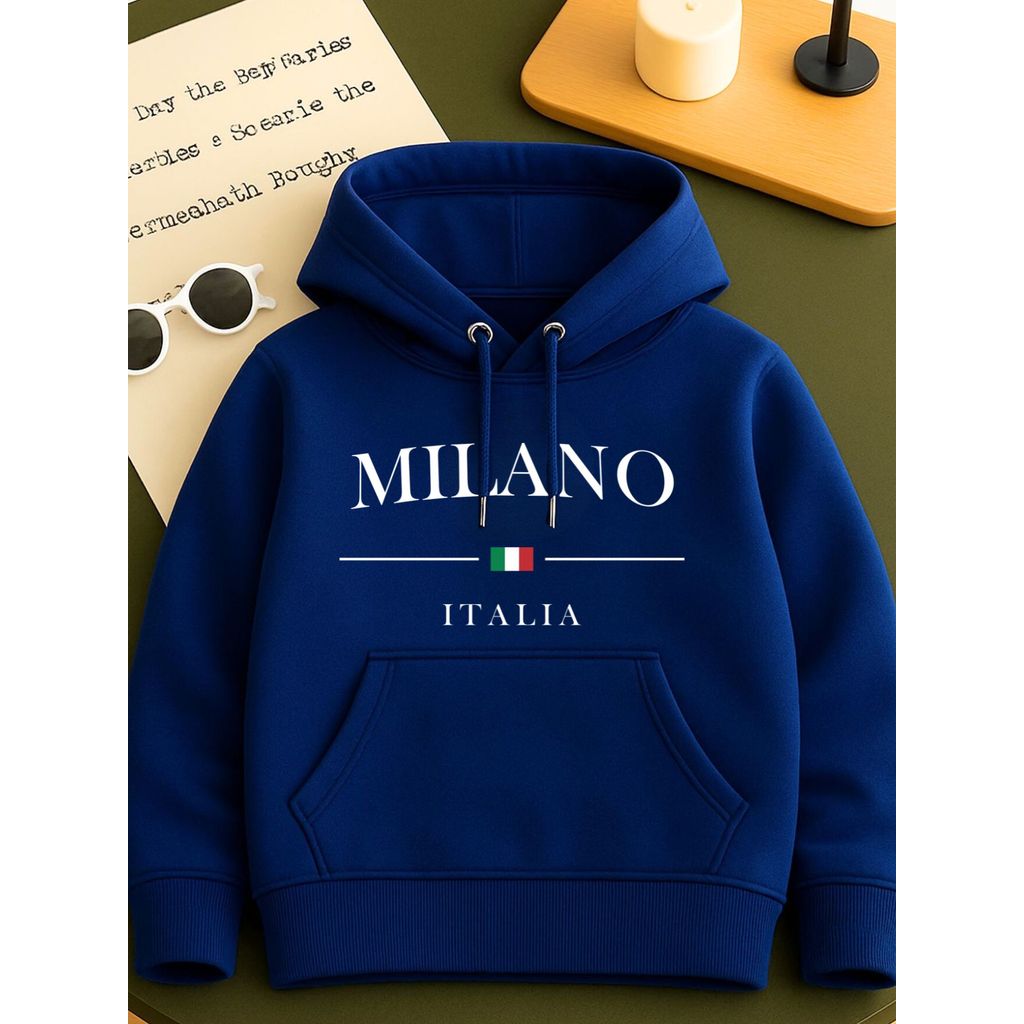 Moletom Canguru Infantil Estampado Milano Com Capuz Algodão Criança Confortável Várias Cores e Tamanho