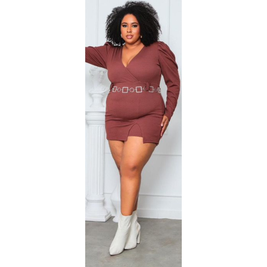 Macaquinho Short Saia Plus Size, Macacão Feminino Com decote V e manga longa
